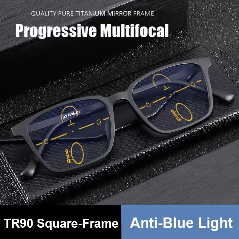 2025 Titanium Progressive Multifocal Reading Glasses Men Women Anti Blue Light Presbyopic Glasses Half Frame High Quality 1.5