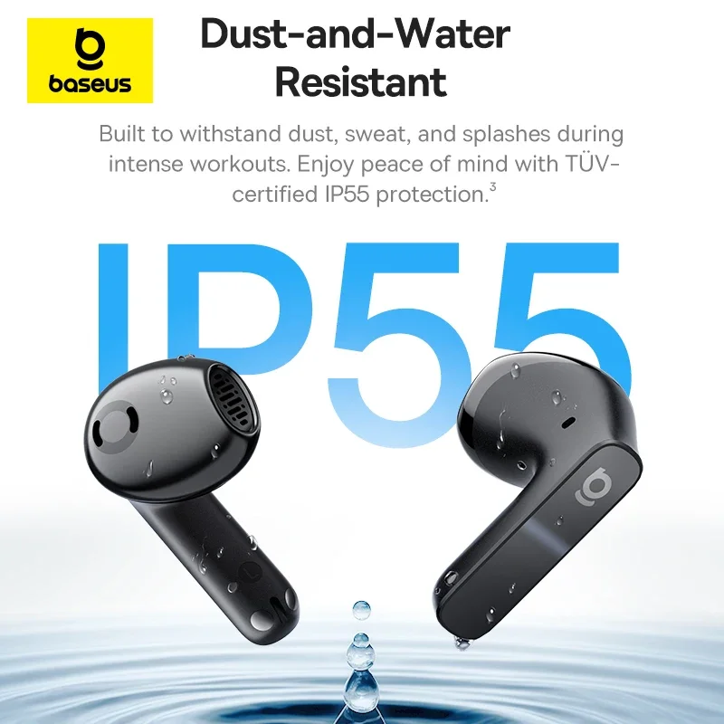 Baseus Bass BS1 NC -40dB Realtime Adaptive ANC Wireless Earbuds Bluetooth 6.0 Semi-Open Earphones LDAC Hi-Res Audio 6-Mic AI ENC