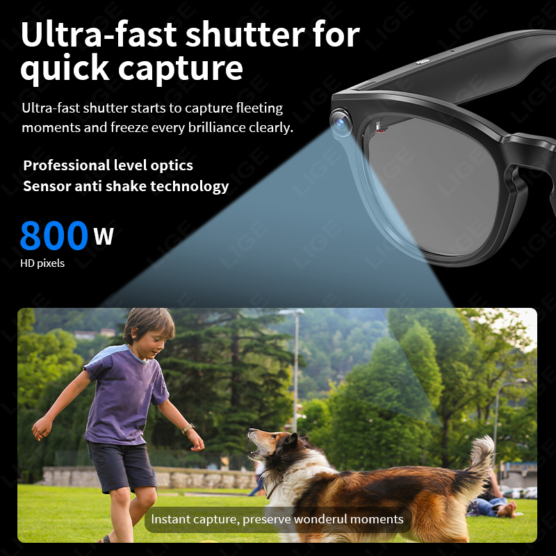 LIGE 4K 800W HD Camera Smart Glasses Recording Videos 290mAh AI Photo Recognition Chat Translation Bluetooth Photochromic Lenses