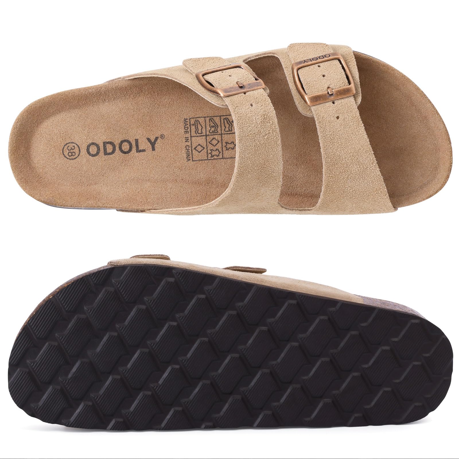 Eyriphy Summer Fashion Flat Slide with Arch Support Unisex Cork Sole Sandals Men and Women's Double Buckle PVC Material Slippers