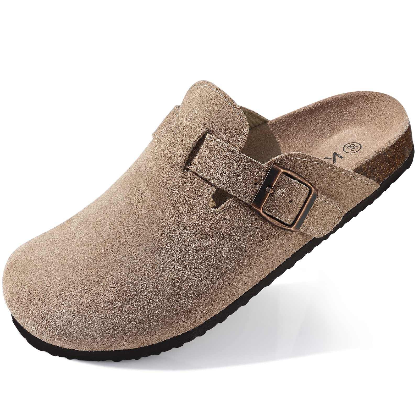 KIDMI Suede Clogs for Women Men Mules Cork Footbed Sandals With Arch Support Fashion Nonslip Outdoor Beach Slippers Home Shoes