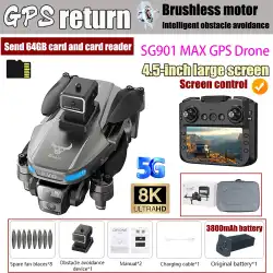 NEW SG901 MAX GPS 4.5-inch Large Screen Remote Control Drone With Obstacle Avoidance Brushless Foldable Quadcopter Dron Toy