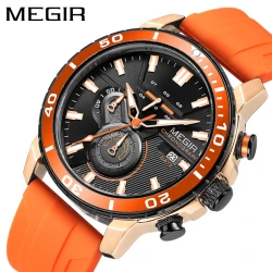 MEGIR 2224 Men's Quartz Watch Sport Fashion Creative Waterproof Silicone Strap Chronograph Night Light Date Watches for Man