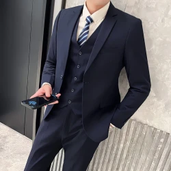 2025 High quality fashion solid color suit (suit + vest + trousers) Business casual wedding trend three-piece set