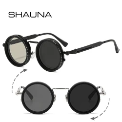SHAUNA Retro Metal Round Punk ND9-level Adjustable Dimming Sunglasses Women Polarized UV400 Fashion Men Outdoor Sun Glasses