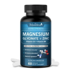 Mulittea Magnesium Glycinate Vegan Capsules with Zinc Vitamin D3 & B6 for Support Muscle, Nerve, Joint and Heart Immune Health