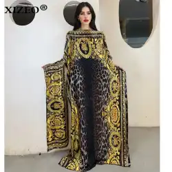 XIZEO muslim african dresses for woman dubai abaya Crew Neck Wave dot print Kaftan Dress, Elegant Maxi Length Dress, maxi dress