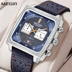 MEGIR Fashion Men Business Watches Chronograph Leather Strap Sport Military Wristwatch Luminous Clock 24-hour Reloj Hombre 2182