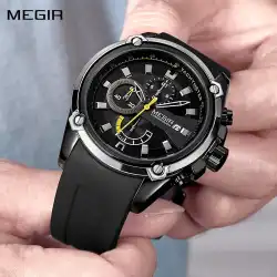 MEGIR Chronograph Luxury Brand Men Sports Watches Silicone Strap Quartz Casual Wristwatch Waterproof Calendar Reloj Hombre 2086