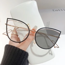 Metal Cat Eye Photochromic Glasses for Women Men Trendy Optical Spectacle Eyeglasses Unisex Color Changing Blue Light Glasses