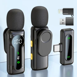 Professional Wireless Lavalier Microphone Noise Cancelling&Magnetic Portable Clip-on Mic for iPhone Android PC Live Interview