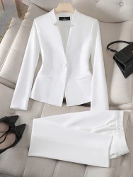 2025 New All Season Elegant Long Sleeved Slim Fit Casual Single Button Women Set Black Fashion Women Office Pants 2 Piece Set