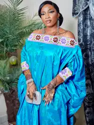 African Dresses for Women Bazin Riche, Long Ankara Party Dress, African Traditional Wedding Attire with Scarf