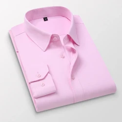 TFETTERS Pink Shirt Men Spring Autumn Mens Long Sleeve Business Shirt Polyester Slim Fit  Formal Dress Shirts for Men Clothing