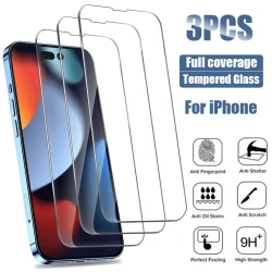 3PCS Full Tempered Glass For iPhone 14 15 16 Pro Max 15 Plus Screen Protector on for iPhone 13 11 12 Pro Max 13 Mini Glass Film