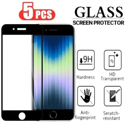5Pcs Full Cover Tempered Glass On For iPhone 7 8 6 6s Plus For SE 2020 SE 2022 Screen Protector Protective Film