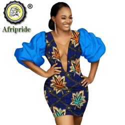 African Dresses for Women Flare Sleeve Deep V-Neck Mini Dress Ankara Print Plus Size Sexy Party Dress Bodycon Dress S2025052
