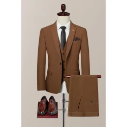 High-quality Groom's Wedding Dress (suit + Vest + Trousers) Formal British Style Business Casual Slim-fit Men's Three-piece Set