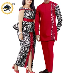 Matching Couple Outfits Men Shirts and Pants Sets Dashiki African Dresses for Women Top and Split Skirts for Wedding Y23C006