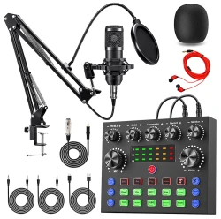 V8S Live Sound Card Podcast Equipment Live Broadcast DJ Device with BM800 Microphone Set For Music/Recording Live Streaming