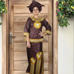 African Attire For Women Bazin Riche Embroidery Plus Size Elegant Party Church Dress