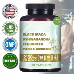 Black Maca Root, Ashwagandha, Panax Ginseng, Fenugreek Capsules, Male Enhancing Supplement Natural 4-in-1 Organic Original