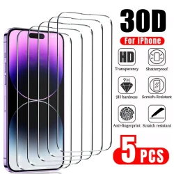 5PCS Full Cover Tempered Glass Screen Protector For iPhone 11 12 13 14 15 16 Pro Max Protection Glass For iPhone 14 15 16 Plus