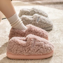 Cotton slippers women's winter new style bag heel home warm and non slip plush cotton shoes for men wearing outside