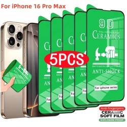 5PCS Ceramic Film For iPhone 16 Pro Max 16Pro 16Plus Full Cover Screen Protector For iPhone 15ProMax 16/15/14/13/12/11 Soft Film