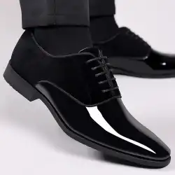 Classic Men's Leather Shoes Patent Leather Dress Shoes Lace Up Office Work Shoes Pointed Toe Wedding Oxfords Plus Size Shoe New