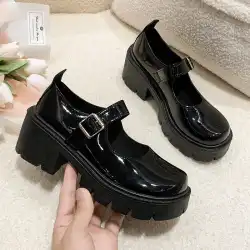 Thick-soled Small Leather Shoes for Women's Spring 2025 New Retro Round Head One-word Buckle Single Shoes