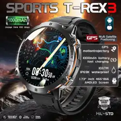 2025New T-Rex 3 GPS SmartWatch 1000mAh Battery AMOLED HD Men 10ATM&IP69K Waterproof Outdoor Fitness Military Call smart bracelet