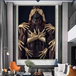 African Art Black Gold Nude Embrace Canvas Paintings Wall Art Posters and Prints Man Woman Wall Pictures for Living Room Cuadros