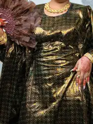 African Dress for Women Ankara Boubou Kaftan Ramadan Eid Party Wear Long Maxi Dresses with Scarf African Print Cotton Brocade