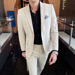 2023 High-end business suit (suit + vest + trousers) Fashion Korean version slim party wedding groom dress three-piece set M-4XL