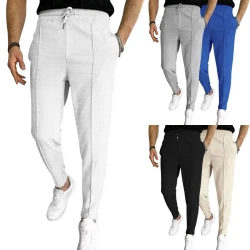 2024 Spring and Fall men's Waffle Leisure sports solid color pants trend fashion high quality drawstring small leg pants