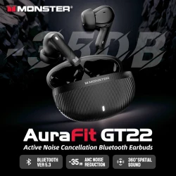 Monster AuraFit GT22 -35dB Active Noise Cancelling Earbuds 360° Stereo Wireless Bluetooth Headphone ANC Bluetooth 5.3 Earphone