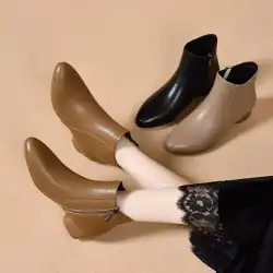 2025 New Women's Leather Ankle Boots-Low Heel Booties with Zipper, Soft Sole Comfortable Boots for Mothers, Fall/Winter  Shoes