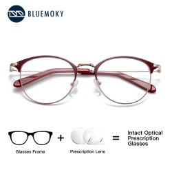 BLUEMOKY New men's and women's metal circular prescription glasses, progressive optical photochromic multifocal for myopia