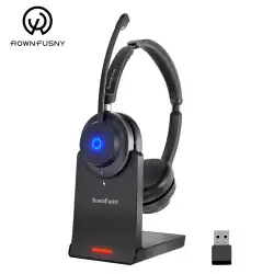 Rownfusny R02 Wireless Headset with Mic for Work USB Dongle Bluetooth Over Ear Headphones for Call Center Noise Cancelling