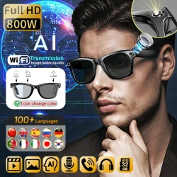 LIGE Smart Camera Glasses Video Recording AI Translation Object Recognition Bluetooth Call Music Sunglasses Photochromic Lenses