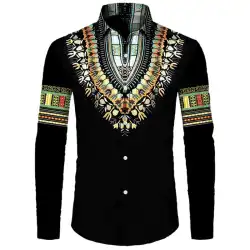 Colorful African Pattern Hawaiian Shirts For Men Retro Ethnic 3D Printed Blouse Casual Loose Aloha Shirts Long Sleeves Tops