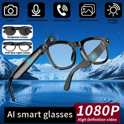 LIGE 800W HD AI Smart Glasses with Camera Record Video Photo 270mAh Bluetooth Call Voice Assistant Translate Sunglasses Lenses