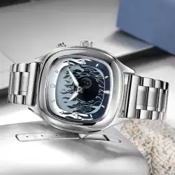 Retro Millennium Watch for Men with Dynamic Flame Dial Unique Creative Quartz Wristwatch with Stainless Steel Strap Square Case