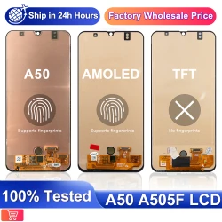 6.4" Super AMOLED Samsung Galaxy A50 A505F A505FN LCD Display with Fingerprint, For Galaxy a50 Touch Screen Replace, with Frame
