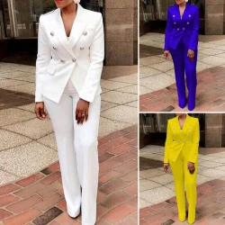 2Pcs/Set Blazer Trousers Suit Fashionable Warm High Waist for Holiday Suit Jacket Pants Set Office Blazer Pants Set