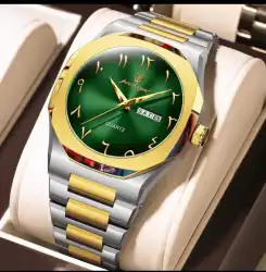 Poclagar Men's Two-Tone Quartz Watch with Green Dial