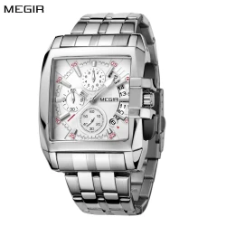 MEGIR Original Luxury Men Watch Stainless Steel Quartz Military Wristwatch Business Big Dial Chronograph Relogio Masculino 2018