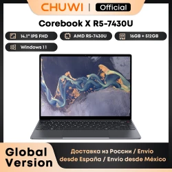 CHUWI CoreBook X Gaming Laptop AMD R5-7430U 6 Cores 14.1 inch FHD IPS Screen 16GB DDR4 RAM 512GB SSD UP to 4.3 Ghz Notebook