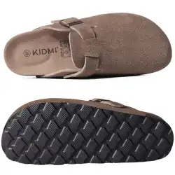 Kidmi New Genuine Suede Clogs for Women Men Clogs Soft Cork Footbed Mules Comfort Potato Shoes with Arch Support Beach Sandals